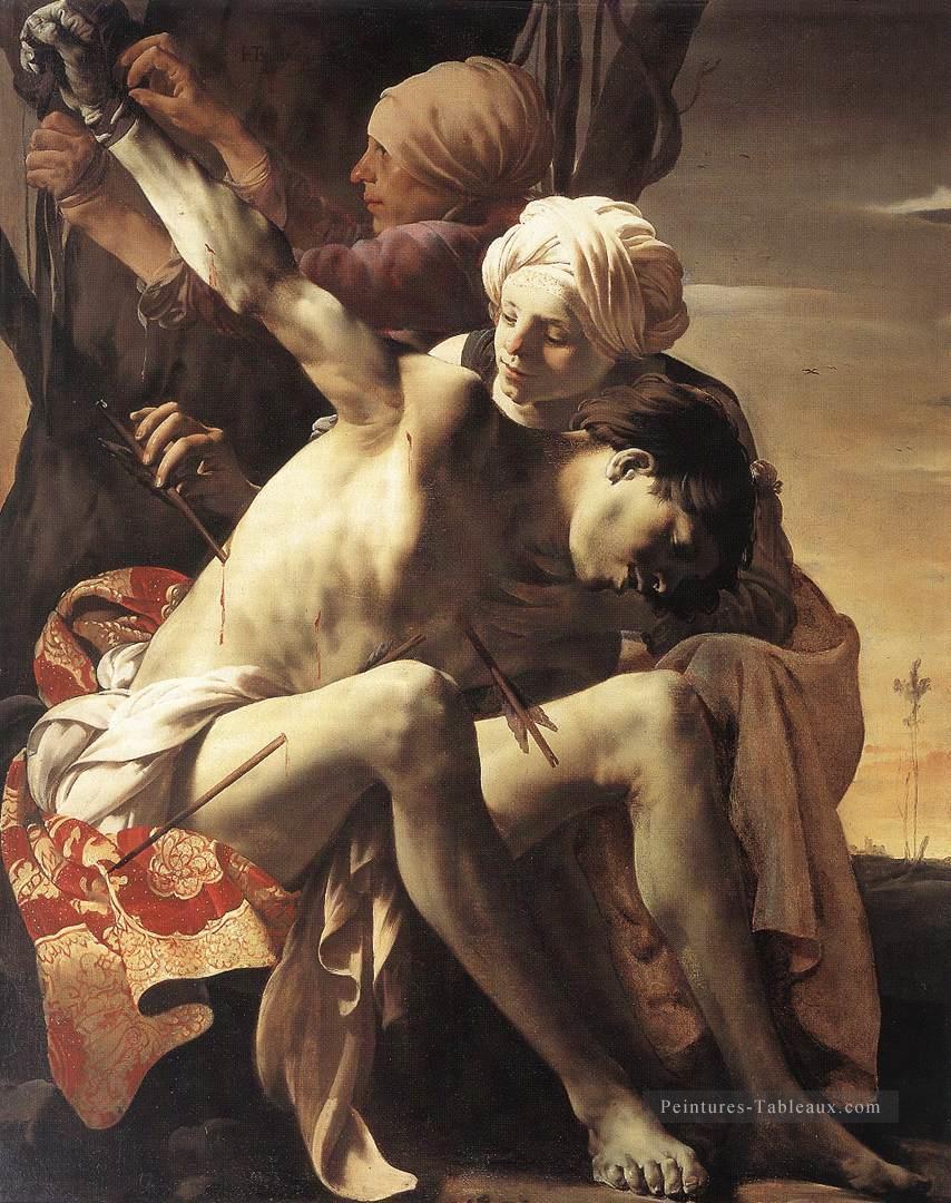 Saint Sébastien tendu par Irène et sa femme de chambre Peintre néerlandais Hendrick ter Brugghen Peintures à l'huile